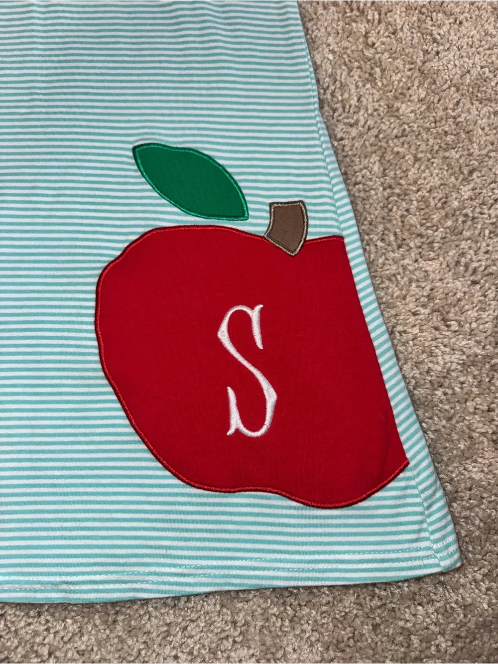 Classic Whimsy Girls Apple Pocket Dress Size 5 Monogram “S”